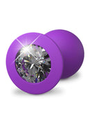 Fantasy For Her Little Gems Medium Butt Plug in purple silicone with sparkling gem, designed for comfortable anal stimulation.