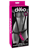 Dillio 6 inches Strap On Suspenders Harness Set Pink packaging showcasing the product with clear branding.