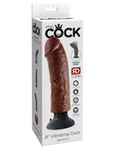 King Cock 8 inches Vibrating Dildo Brown packaging showing realistic design and features for powerful stimulation.