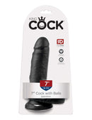King Cock 7-inch black dildo with balls, featuring realistic design and powerful suction base from Pipedream.
