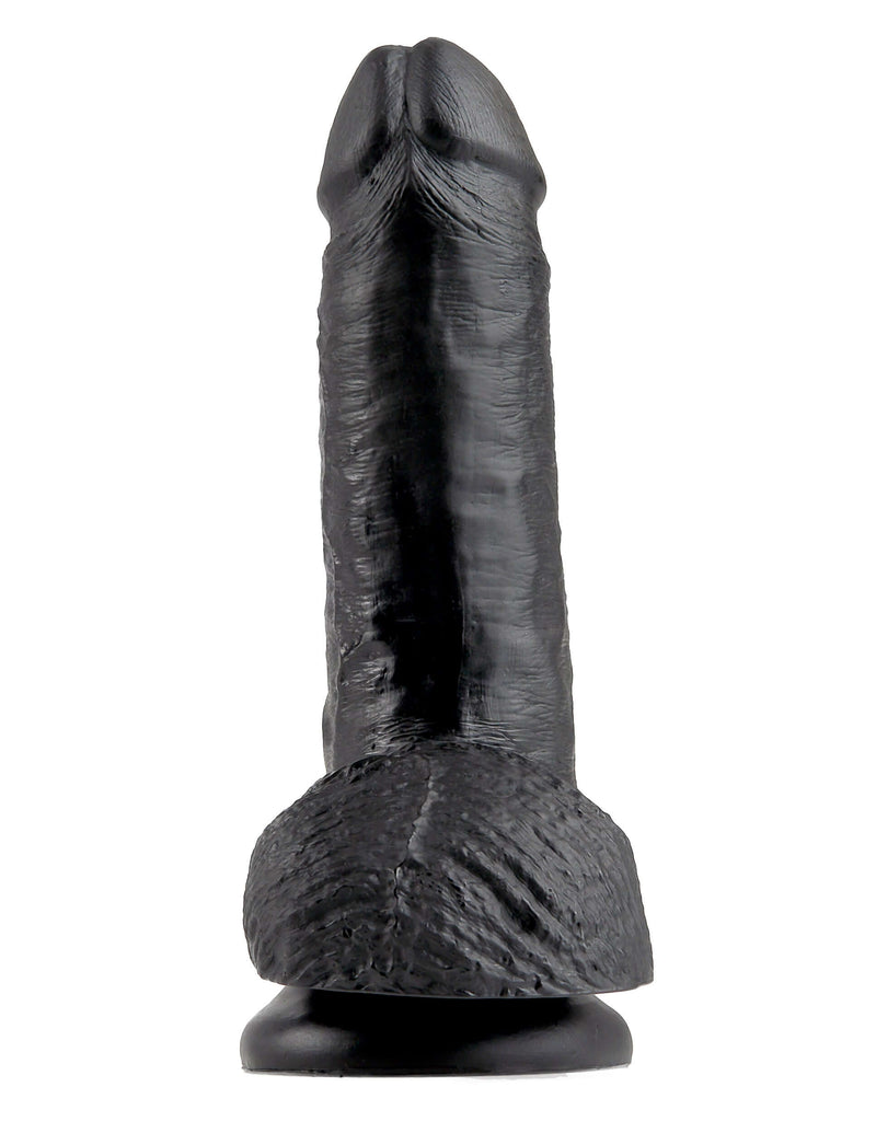 Black King Cock Dildo with Balls, 7 inches, realistic details, suction base for enhanced pleasure.