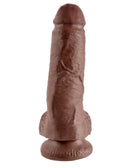 King Cock 8 inches with Balls Brown Dildo featuring a realistic texture and sturdy suction base.