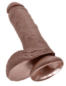 King Cock 8 inches with Balls Brown Dildo showcasing realistic texture and suction cup base for versatile use.