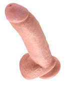 Realistic King Cock Dildo with Balls in flesh beige, 9 inches, anatomical details for lifelike experience.