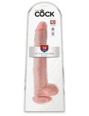 King Cock Dildo with Balls 14 inches Vanilla in packaging displaying its lifelike design and size.
