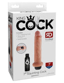 King Cock 7 inches Squirting Dildo Beige in packaging with squirt juice and bulb included.