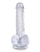 King Cock Clear 6-Inch Realistic Dildo with Balls in translucent material with suction cup base for enhanced pleasure.