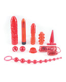 Pipedream Extreme Toyz Collection Sex Toy Kit Red featuring various red pleasure products for solo or partner play.