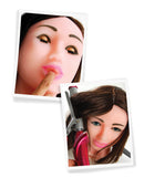 Pipedream Extreme Toyz Fuck My Face Brunette Mouth Stroker displayed in two views showcasing realistic details and lifelike design.