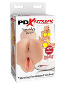 PDX Extreme Vibrating Freshman Fuckhole Light Skin Tone product packaging with lifelike features and bold branding.