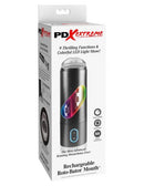 PDX Rechargeable Roto-Bator Mouth Masturbator packaging showcasing advanced features and colorful LED light.