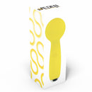 Petites Lil Exclaim Mini Wand Vibrator Yellow in packaging, showcasing its sleek design and vibrant color.