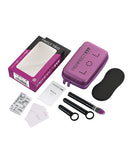Perfect Fit LOL Tingle Trio 3 Piece Vibrator Set with Case including box and accessories laid out on a white background.