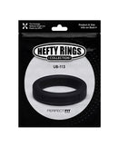 Perfect Fit Hefty Ring 1.4 Inch Silicone Black package featuring a medium-stretch penis ring for enhanced stamina.