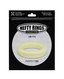Perfect Fit Hefty Ring 1.4 Inch Silicone Glow In The Dark packaged product with Hefty Rings branding.