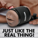 Mistress Double Shot Mouth and Pussy Stroker Dark displayed with realistic details and enticing texture.
