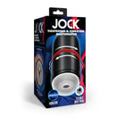 JOCK Tightening and Vibrating Masturbator package featuring textured sleeve and vibration settings.