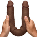 Jock 17.75 Inch Dual Density Double Dildo Dark held in hands showing its length and dual design.