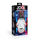 Jock Spinning and Thrusting Masturbator with 2 Bullets packaging showcasing features and design.
