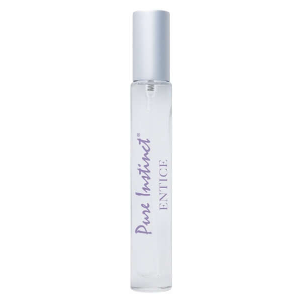 Pure Instinct Pheromone Infused Eau de Parfum Entice .31 fl oz bottle featuring sleek design and elegant typography.