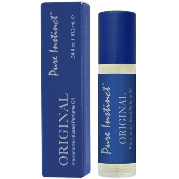 Pure Instinct Pheromone Infused Perfume Oil Original 0.34 fl oz / 10.2 ml bottle and packaging.