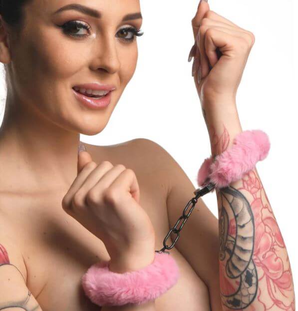 MASTER SERIES CUFFED IN FUR HANDCUFFS PINK-2