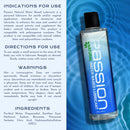 Passion Natural Water-Based Lubricant 10 Oz bottle on blue water background for sexual comfort and pleasure.