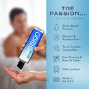 Passion Natural Water-Based Lubricant 10 Oz bottle with water-based formula and compatibility information.