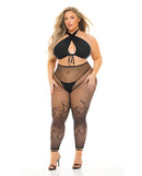Pink Lipstick Gives You Hell Halter Bra Set Black Queen featuring a halter bra and pantyhose in black.