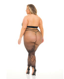 Pink Lipstick Gives You Hell Halter Bra Set Black Queen model showcasing the halter bra and matching fishnet pantyhose.