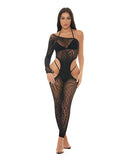 Pink Lipstick Star Sign Bodystocking Black One Size showcasing a sheer, sophisticated style with star motifs.