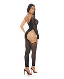 Pink Lipstick Star Sign Bodystocking Black One Size showcasing a sheer, stretchy design with an alluring cut.