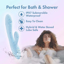 Waterproof Moondust Magic Rabbit Massager with IPX7 submersible rating, easy to clean, hybrid and water-based lube safe in bath and shower.
