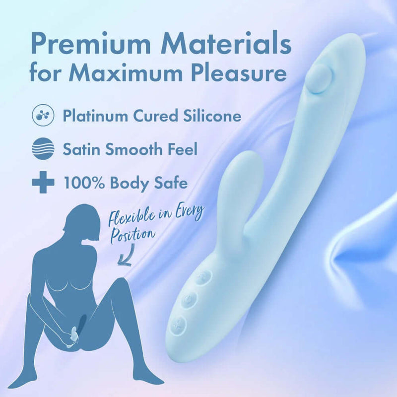 Play With Me Moondust Magic Rabbit Massager made from premium platinum cured silicone, satin smooth feel, and 100% body safe