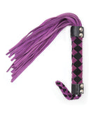 Plesur 15 Inch Leather Flogger Purple with braided handle and soft leather tails for sensation play.