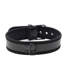 Plesur Neoprene Puppy Collar Black featuring a soft neoprene build and bold design with secure D-ring for pet-play.