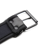 Close-up of the buckle and strap of the Plesur Neoprene Puppy Collar Black featuring soft neoprene material.