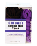 Plesur Cotton Shibari Bondage Rope 2 Pack Black/Purple packaged with black and purple soft cotton ropes.