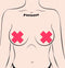 Glow-in-the-Dark Neon Pink Cross Pasties Nipple Covers by Pastease worn by a model illustration.