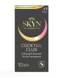 SKYN Cocktail Club Flavored Non-Latex Condoms Pack of 10 packaging featuring fun flavors and scents.