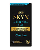 SKYN Supreme Feel Extra Lubrication Condoms Box of 8 with extra lube for comfort and sensitivity.