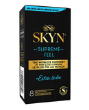 SKYN Supreme Feel Extra Lubrication Condoms Box of 8 with ultra-thin non-latex design and extra lube.