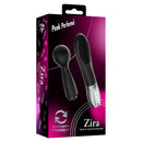 Peak Performa Zira Interchangeable Wand Massager Black packaging with two removable heads for versatile stimulation.