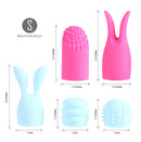 Maia Toys Quinn 5 Piece Silicone Attachments Pink Blue set features five unique silicone textures for enhanced stimulation.