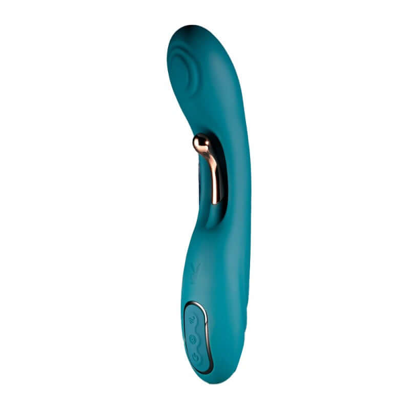Playboy Aurelie rechargeable silicone G-Spot vibrator in green with rose gold accents for sensual pleasure.