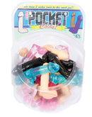 Pocket Cocks 3 inches Bowl of 30 featuring colorful miniature novelty strokers in a clear display.