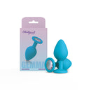 Gemma Clear Iridescent Gem Teal Silicone Butt Plug Medium with packaging, showcasing the playful design.