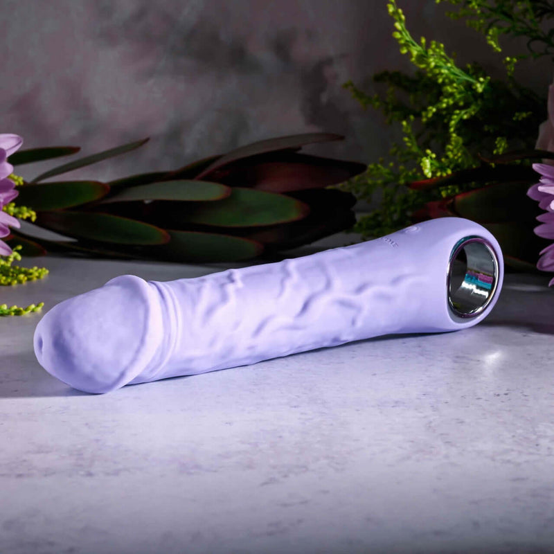 Evolved Purple Fantasy Vibrator with Realistic Veins and Ergonomic Ring Handle for Multi-Speed Vibration Pleasure
