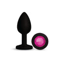 Gemma Pink Gem Black Silicone Anal Plug Large with pink acrylic gemstone and sleek black silicone body.