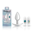 Viben Silver Anchor Buttplug Kit Clear Iridescent and Teal with two interchangeable anchor bases and a polished metal plug.